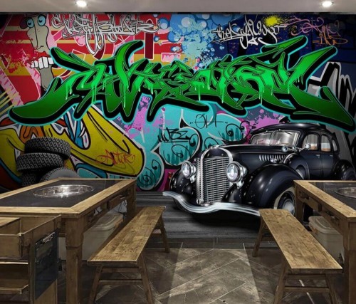 Fototapeta Opona samochodowa, pojazd silnikowy i graffiti