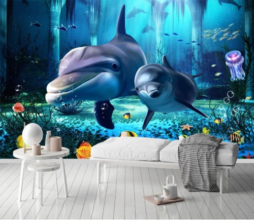 Fototapeta Delfin, walenie i fresk