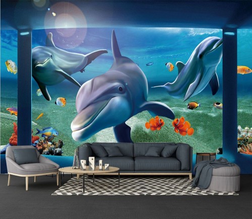 Fototapeta Delfin, walenie i fresk