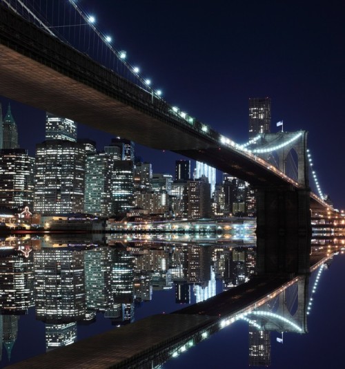 Fototapeta Brooklyn Bridge i Manhattan Skyline w nocy, New York City