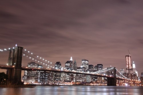 Fototapeta Brooklyn Bridge i Manhattan Skyline w nocy, New York City