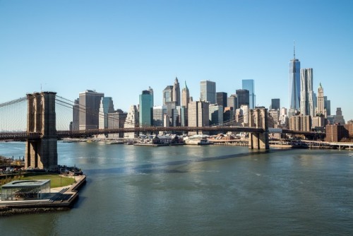 Fototapeta New York City Brooklyn Bridge downtown skyline