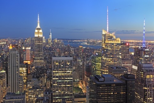 Fototapeta New York City skyline o zmierzchu, USA