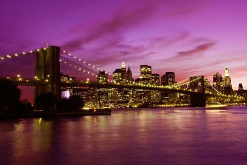 Fototapeta Brooklyn Bridge i Manhattan na zachodzie słońca, New York