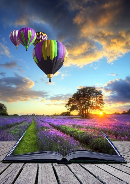 Fototapeta Gorące powietrze balony lawendowe strony magiczne krajobraz książka