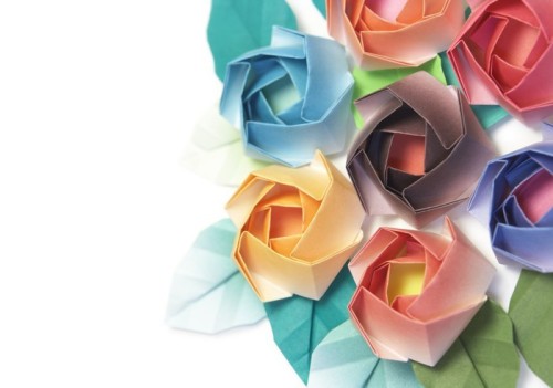 Fototapeta 7 Origami dekoracji róże na białym tle