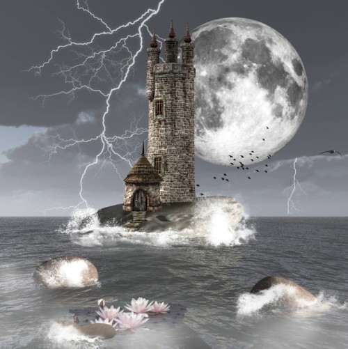 Fototapeta Fantasy krajobraz z ciemnym wieży