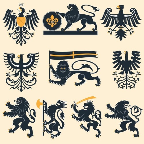 Fototapeta Heraldyczne lwy i orły zestaw