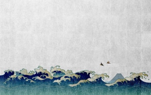 Fototapeta 和風 背景 素材 大 波 と 渡 り 鳥