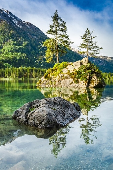 Fototapeta Letni świt na jeziorze hintersee w alpach, niemcy, europa