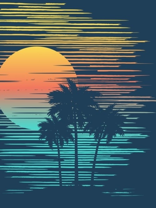 Fototapeta Zachód słońca na tropikalnej plaży z palmą. słońce nad wieczornym morzem.