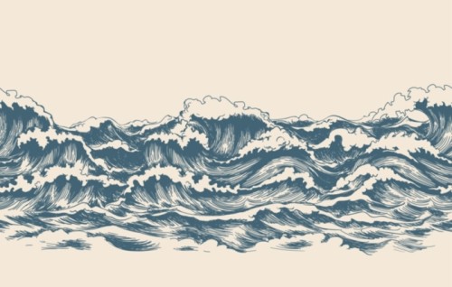 Fototapeta Wzór fal morskich morze. ocean surfować fala ręcznie rysowane poziome wzór wektor ilustracja