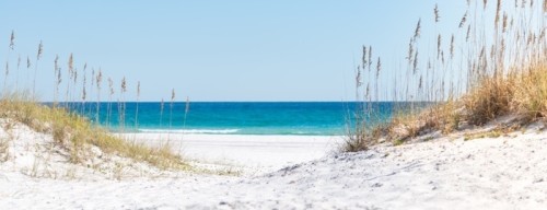 Fototapeta Pensacola beach panorama, florida blauer himmel und weißer sand, mexiko, horizont, florida, paradies, whitehaven, fidschi, mauritius, malediven, bora bora, hawaje