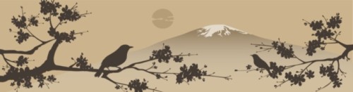 Fototapeta Japoński projekt z góry fuji i drzewa sakua.