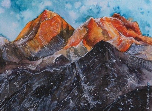 Fototapeta Acquerello monte inverno cima everest