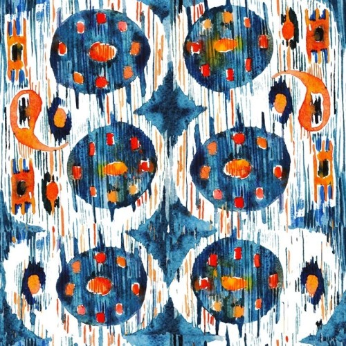 Fototapeta Ikat szwu Czeski etnicznych wzór w stylu akwareli. Akwarela orientalne ornamenty.