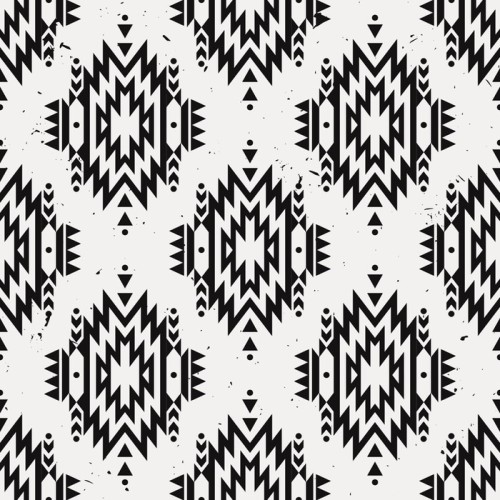 Fototapeta Vector grunge monochromatyczny bez szwu etnicznych dekoracyjny wzór. Amerykańskie motywy Indyjskim. Tło z aztec tribal ozdoba.