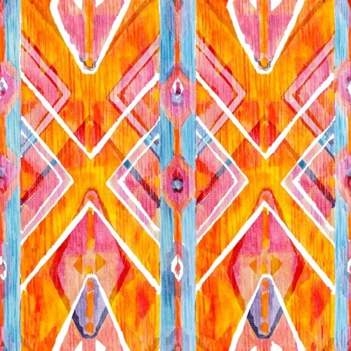 Fototapeta Ikat geometryczne czerwone i pomarańczowe autentyczny wzór w stylu akwareli. Akwarela szwu.