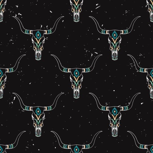 Fototapeta Vector grunge szwu z byka czaszki i etniczne ornament