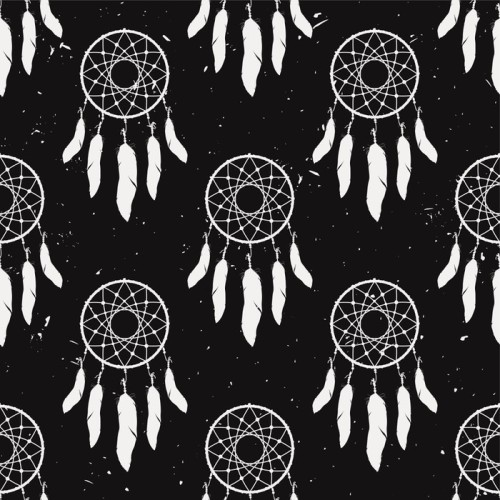 Fototapeta Vector grunge monochromatyczny szwu z łapacze snów. Boho projekt