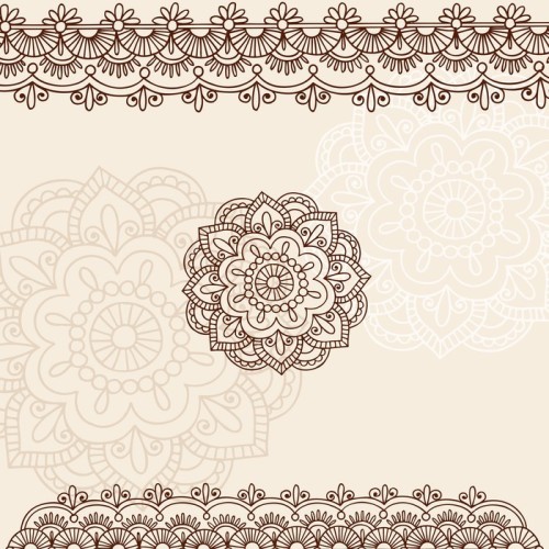 Fototapeta Henna Mehndi mandala kwiat i granicy wektor doodle