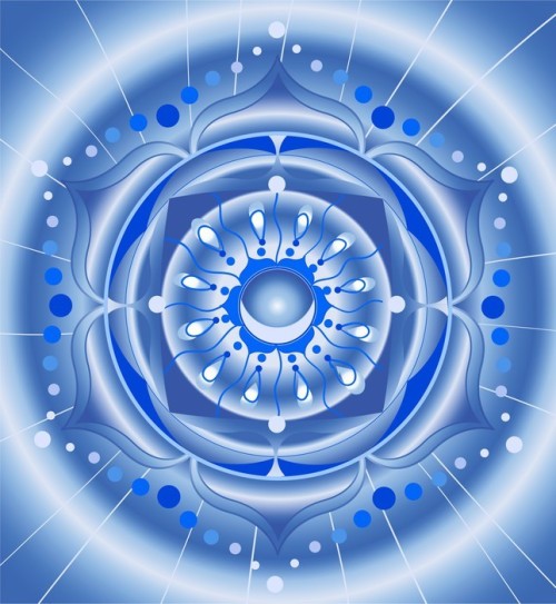 Fototapeta Streszczenie niebieski deseń, mandala Vishuddha wektor chakra