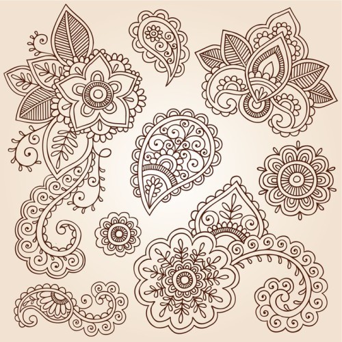 Fototapeta Henna Paisley Doodles elementy projektu tatuaż wektor mandali