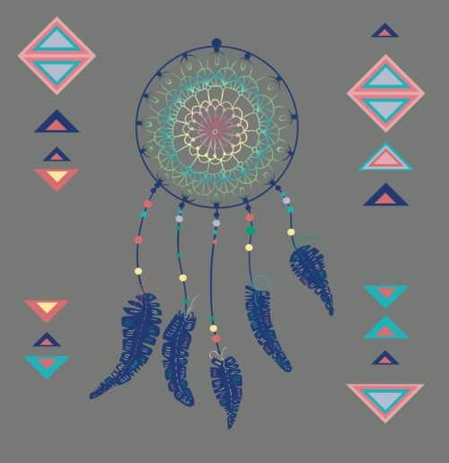 Fototapeta Kolor Indianie Dreamcatcher z ptasich piór i Geome