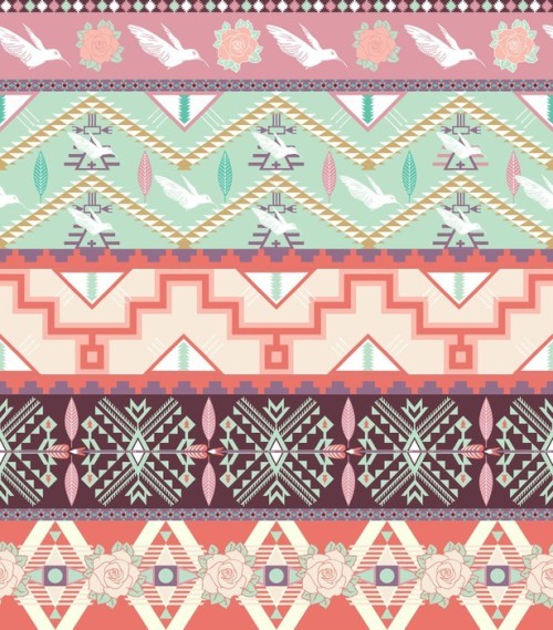 Fototapeta Seamless pastel aztec deseń z ptaków i róże