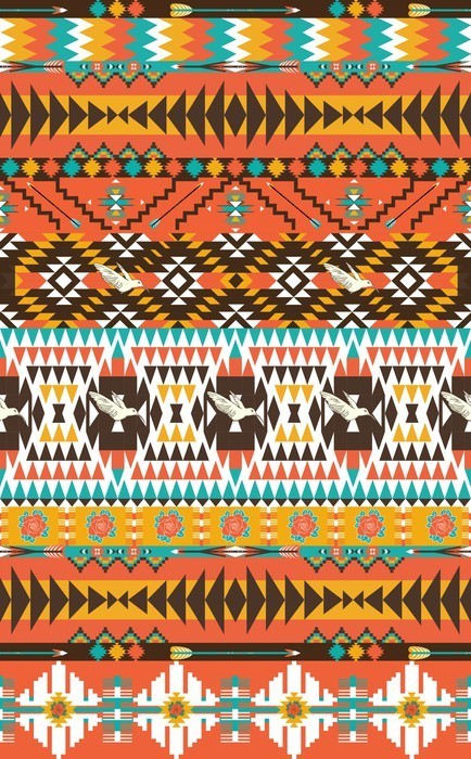 Fototapeta Aztekowie szwu na gorącym kolorze z ptaków i kwiaty