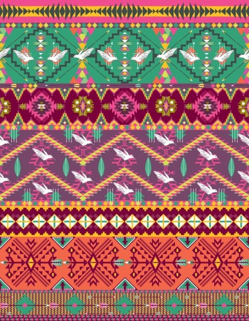 Fototapeta Jednolite kolorowe aztec wzór z ptakami