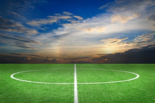 Fototapeta Boisko do piłki nożnej stadion piłkarski Piłka linii tle trawy