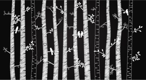 Fototapeta Wektor chalkboard brzozy lub osiki drzew z liści jesienią i lo