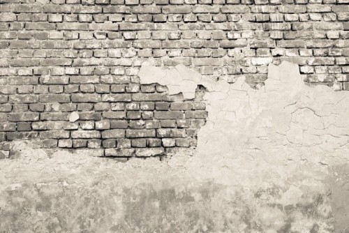 Fototapeta Stary ceglany mur gipsowe w monochromatycznych odcieniach