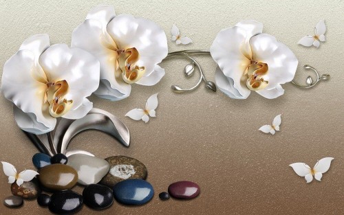 Fototapeta Biała orchidea przy kamieniach