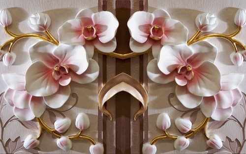 Fototapeta Złota gałązka z orchideami