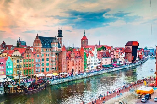Fototapeta Widok z góry na stare miasto Gdańsk i Motławę