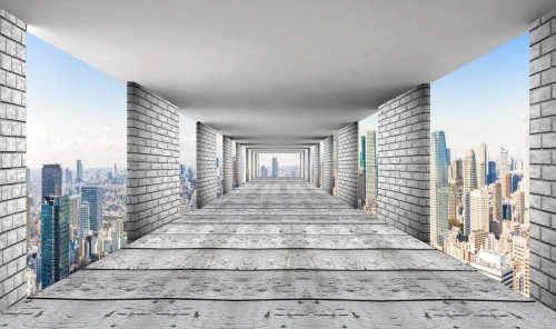 Fototapeta tunel z widokiem na miasto