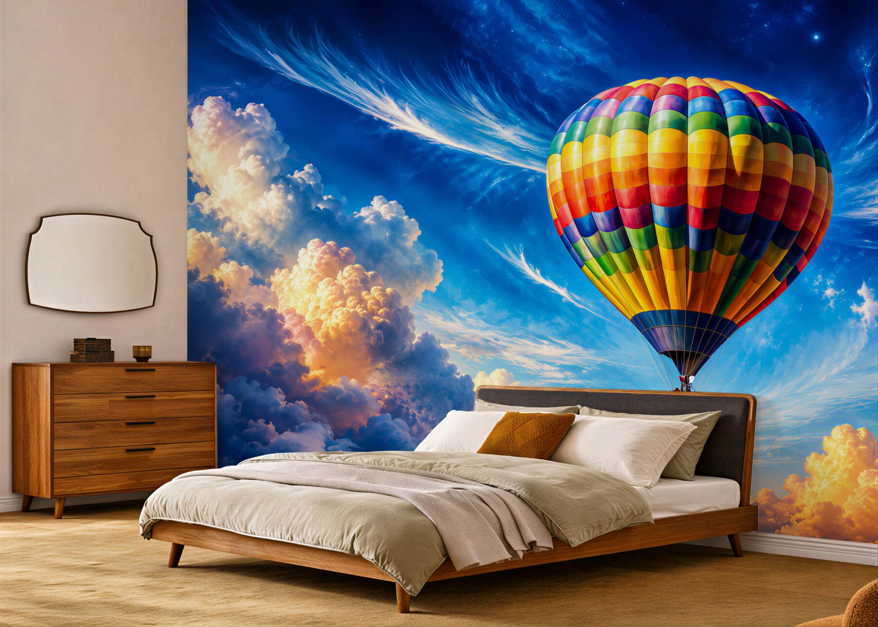 Fototapeta balon na gorące powietrze wśród pastelowych chmur?v23