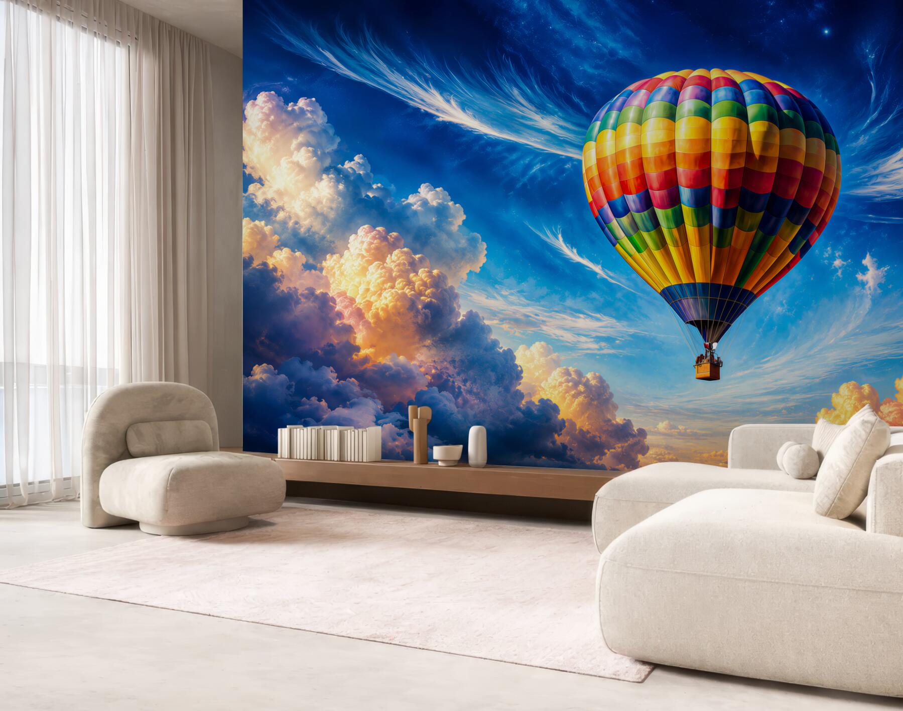 Fototapeta balon na gorące powietrze wśród pastelowych chmur?v23