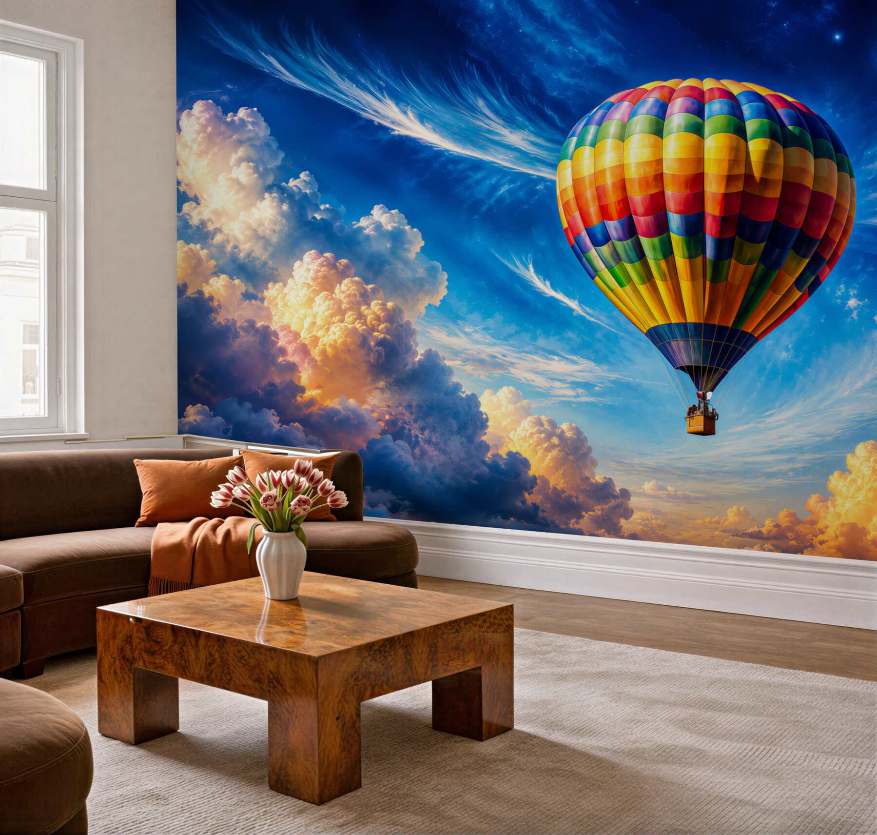 Fototapeta balon na gorące powietrze wśród pastelowych chmur?v23