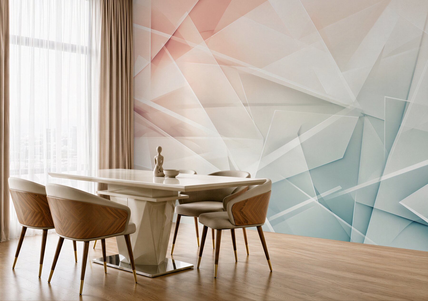 Fototapeta abstrakcja geometryczna pastelowa różowo niebieska do nowoczesnego salonu?v23