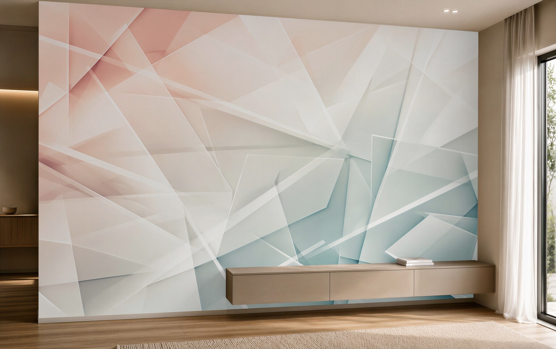 Fototapeta abstrakcja geometryczna pastelowa różowo niebieska do nowoczesnego salonu