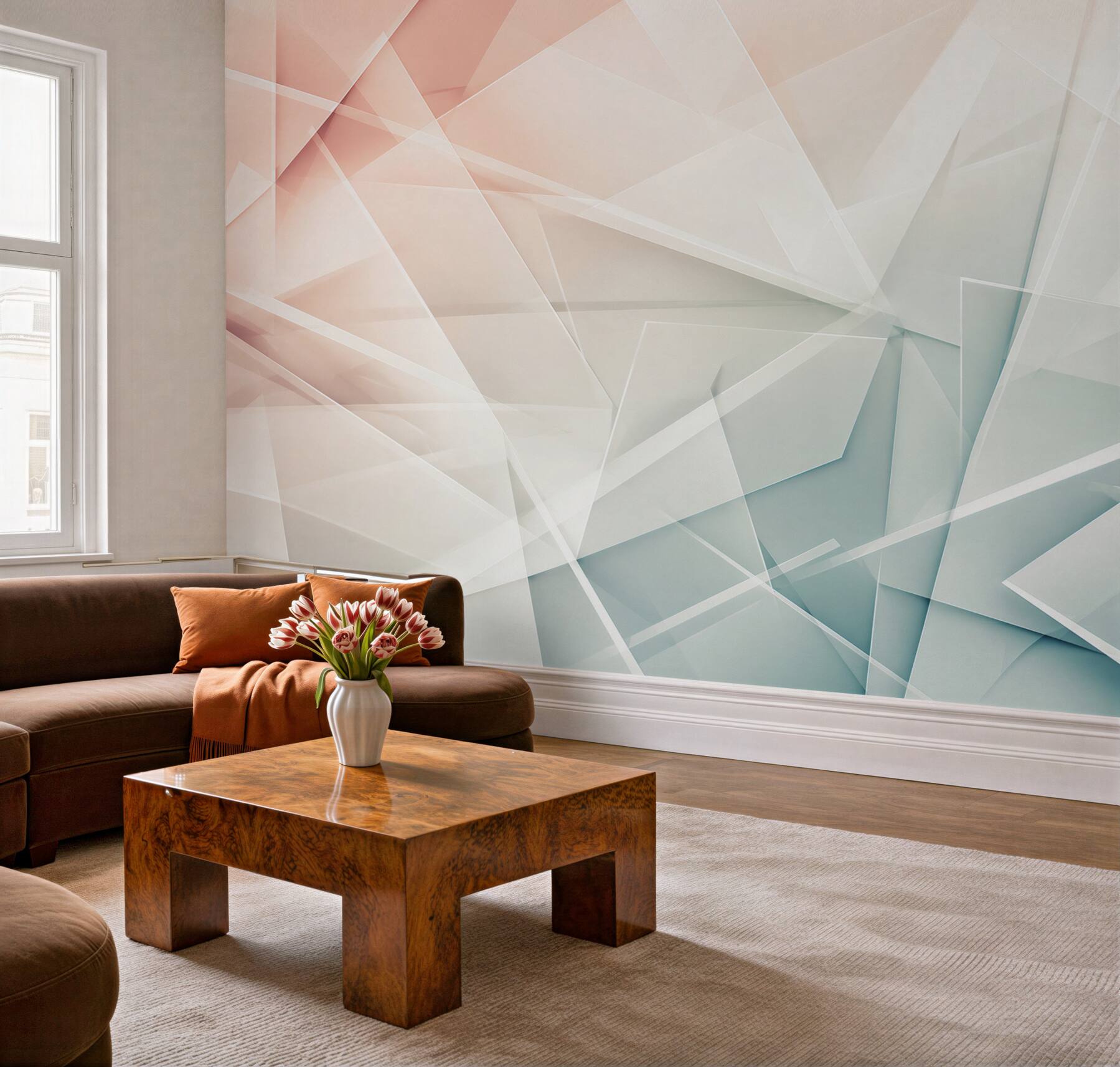 Fototapeta abstrakcja geometryczna pastelowa różowo niebieska do nowoczesnego salonu?v23