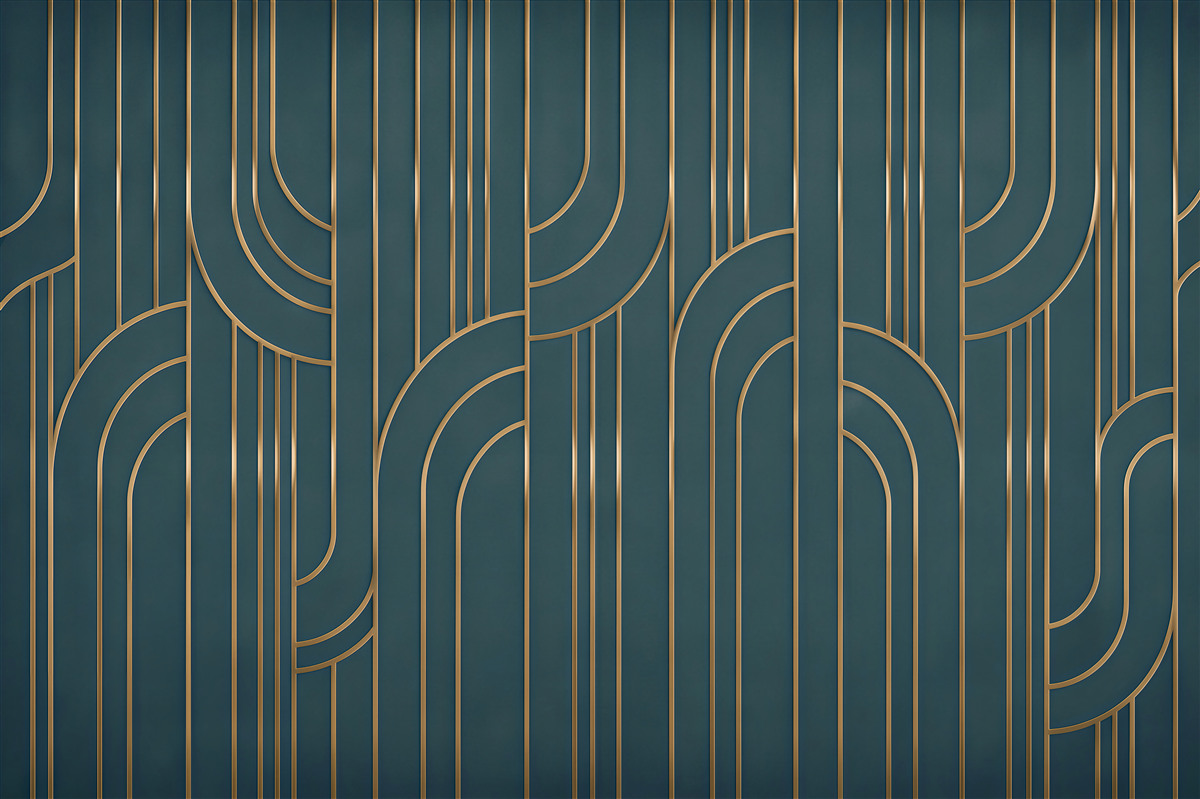 Fototapeta geometryczne łuki 3D beżowe ze złotymi liniami nowoczesna