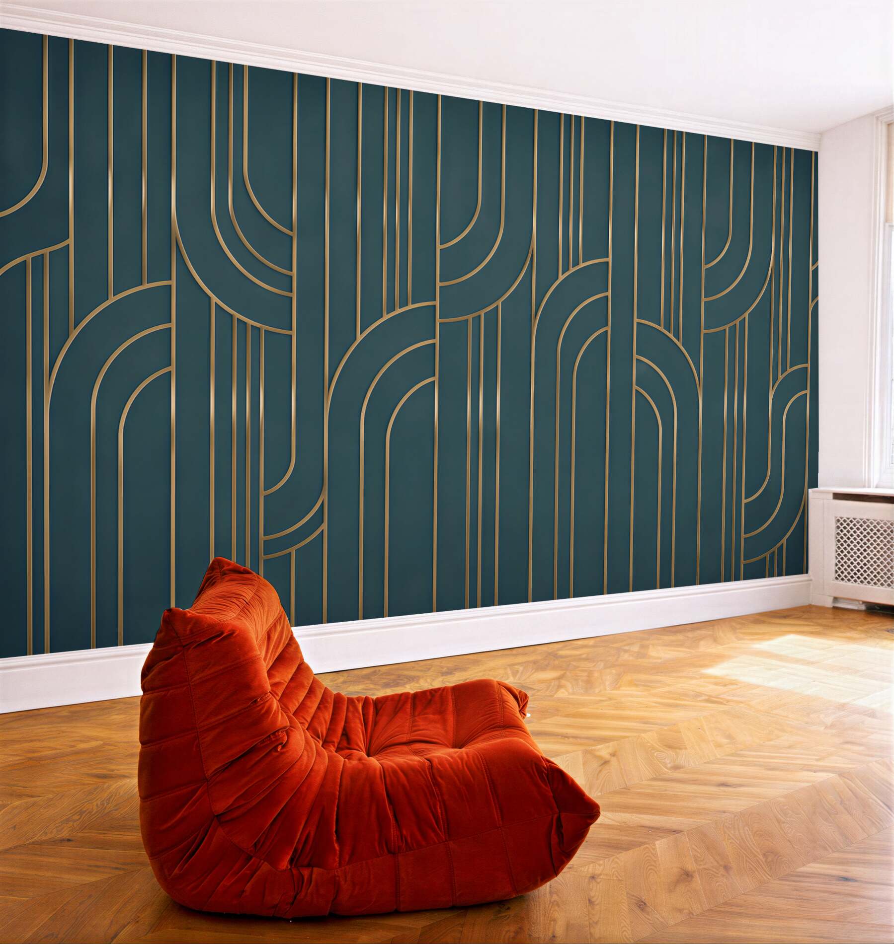 Fototapeta geometryczne łuki 3D beżowe ze złotymi liniami nowoczesna?v23