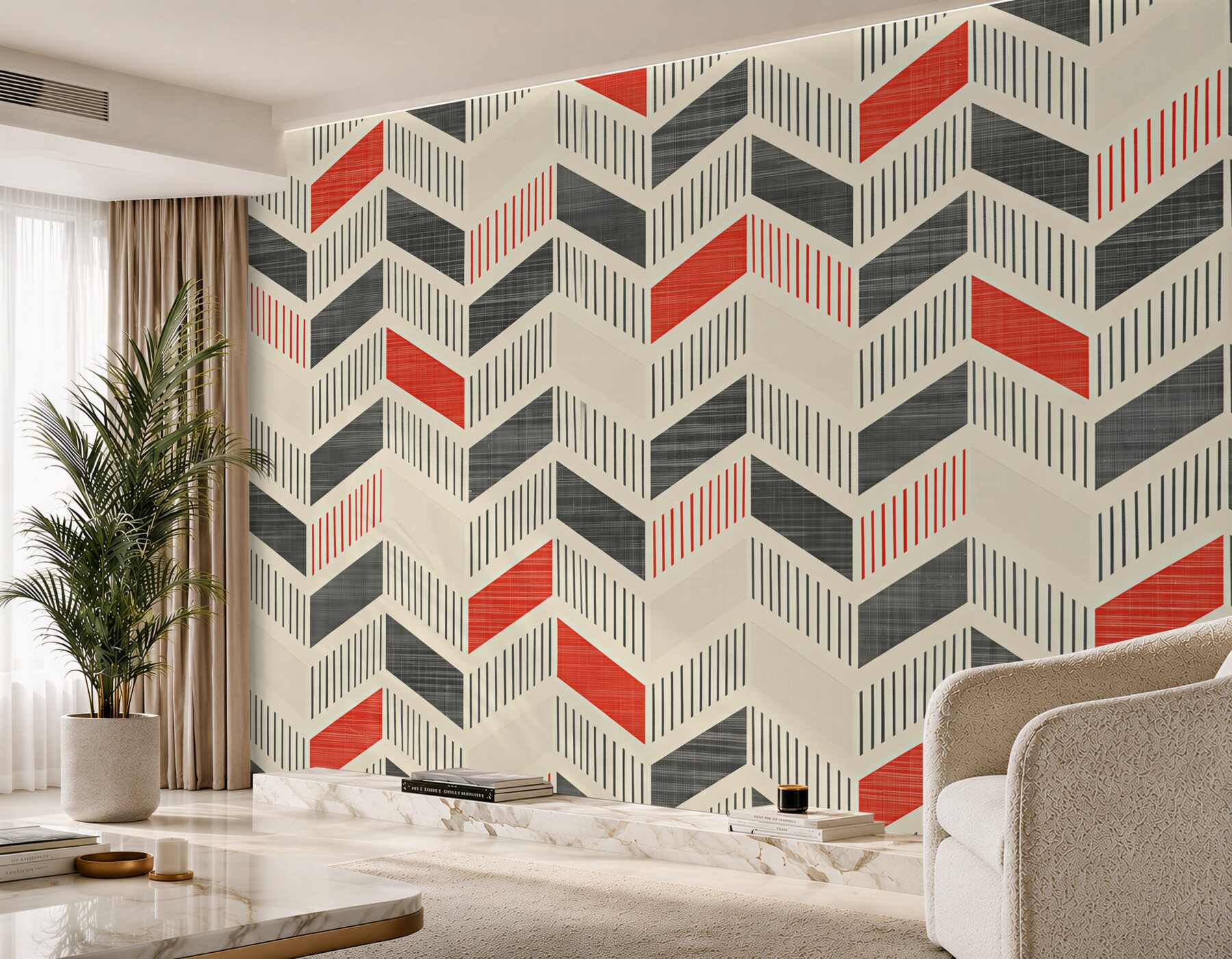 Fototapeta geometryczny wzór beżowo szary z pudrowym różem nowoczesna?v23