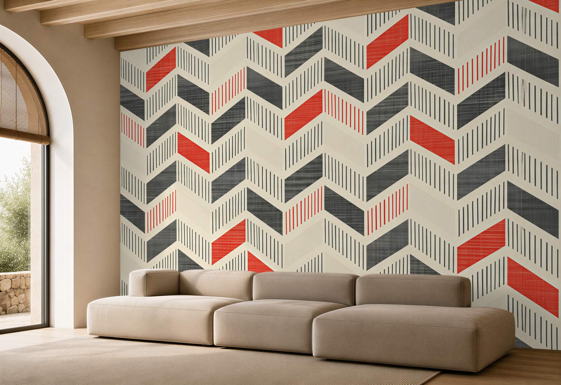 Fototapeta geometryczny wzór beżowo szary z pudrowym różem nowoczesna