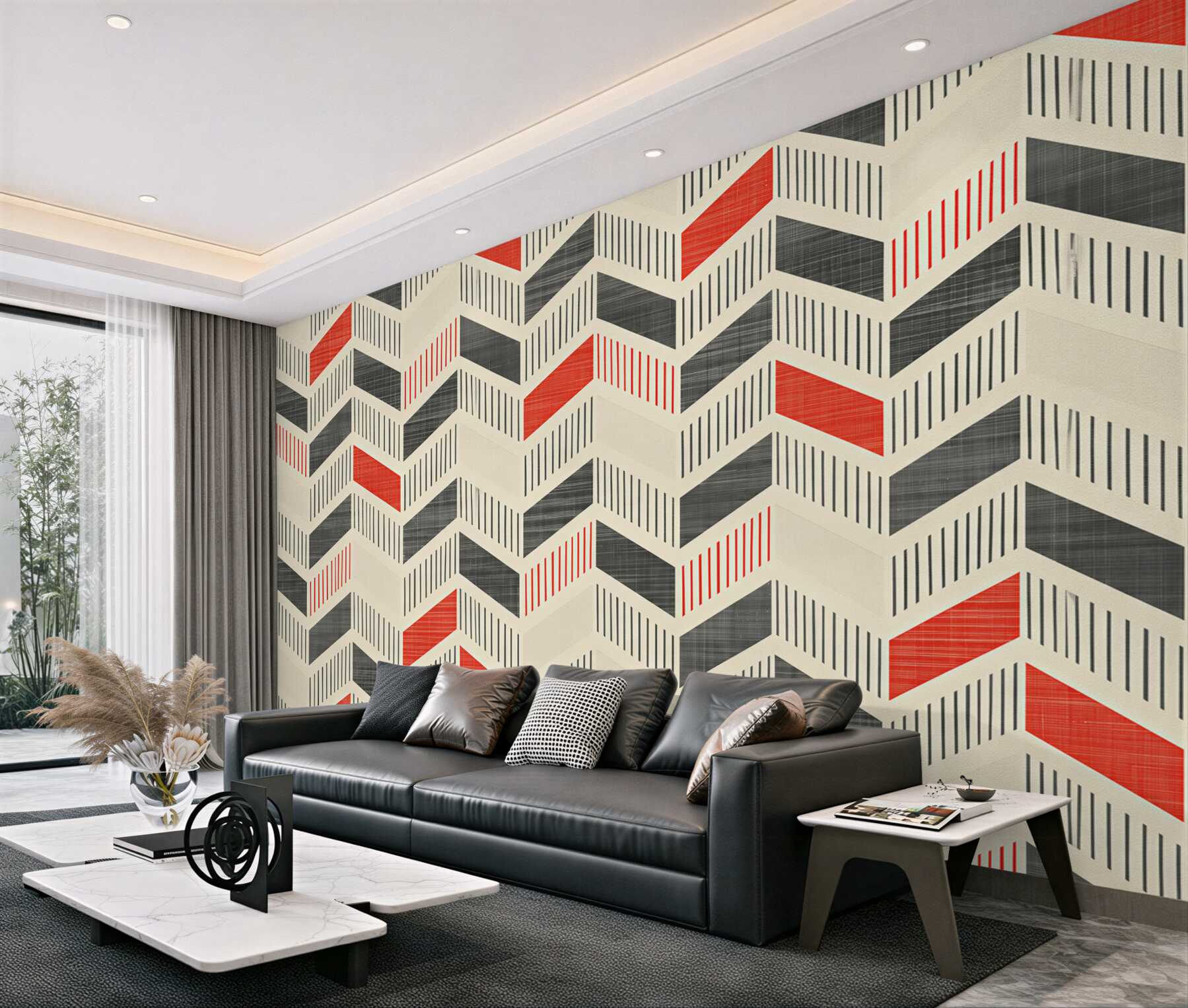 Fototapeta geometryczny wzór beżowo szary z pudrowym różem nowoczesna?v23