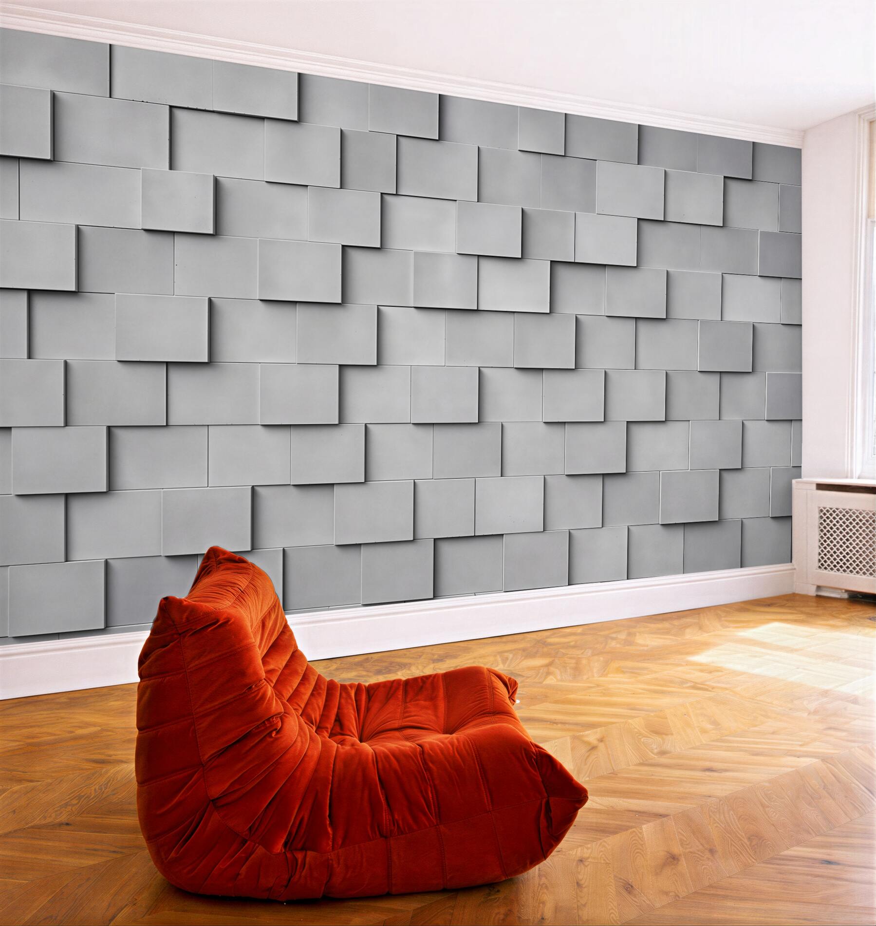 Fototapeta geometryczne panele 3D beżowe nowoczesna ściana?v23